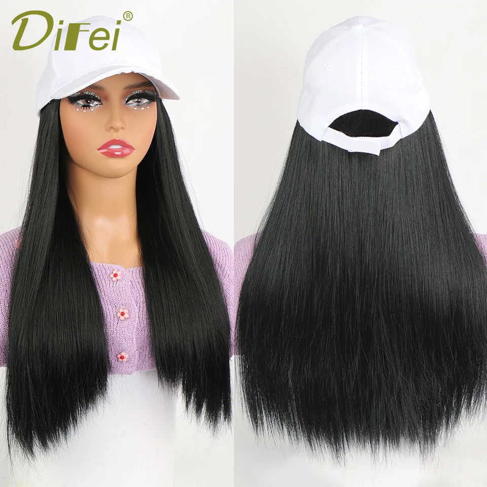 DIFEI Long Straight Synthetic Wig Baseball Cap with Hair extensions One-piece Hat Wigs Cap Connect Wig Adjustable Black Brown DIFEI Long Straight Synthetic Wig Baseball Cap with Hair extensions One-piece Hat Wigs Cap Connect Wig Adjustable Black Brown