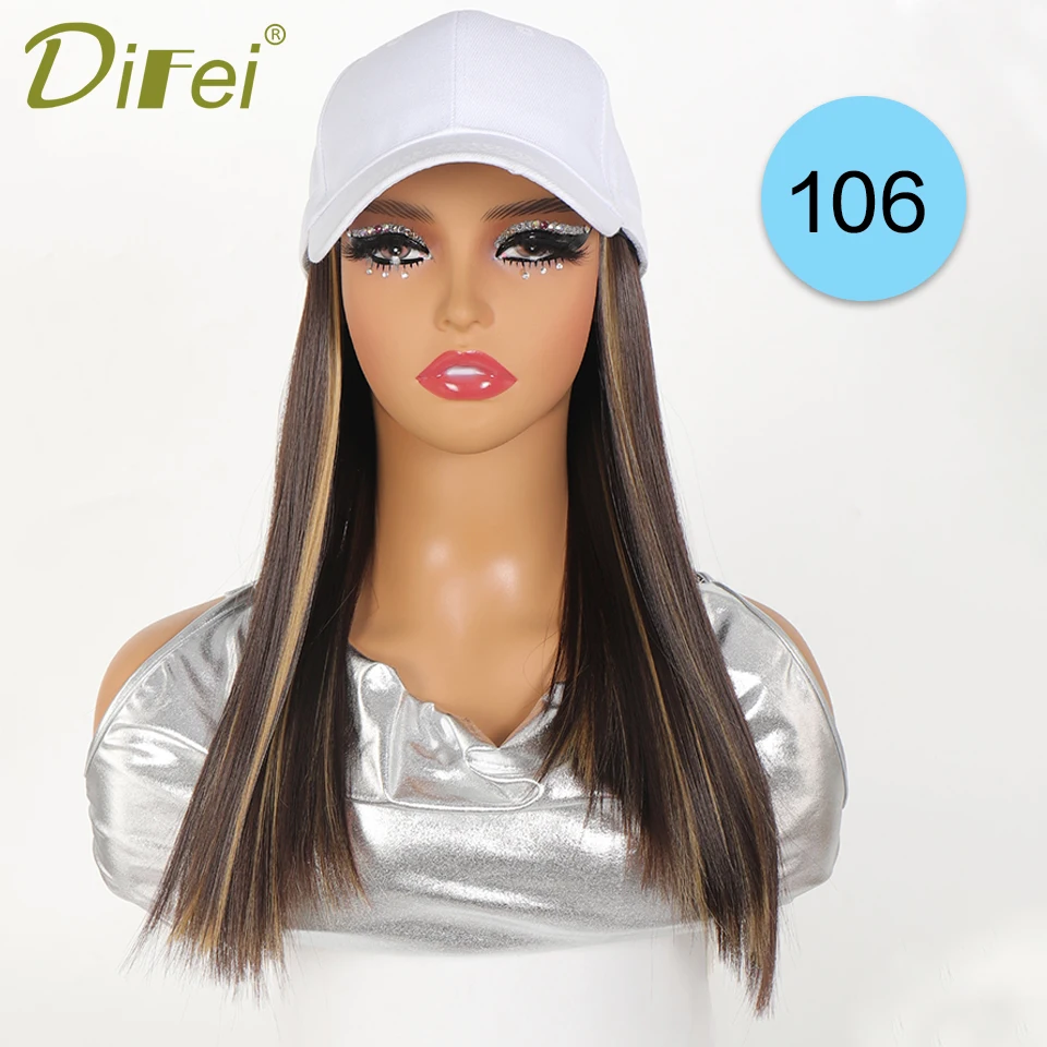 DIFEI Long Straight Synthetic Wig Baseball Cap with Hair extensions One-piece Hat Wigs Cap Connect Wig Adjustable Black Brown DIFEI Long Straight Synthetic Wig Baseball Cap with Hair extensions One-piece Hat Wigs Cap Connect Wig Adjustable Black Brown