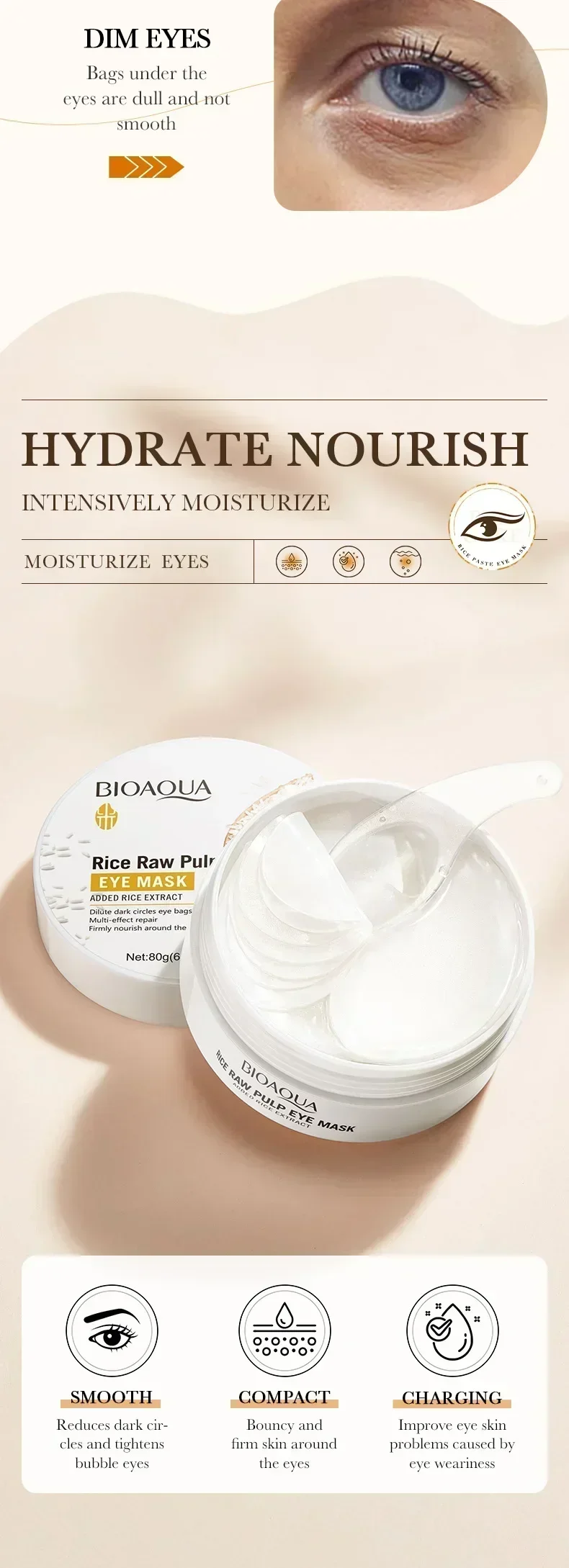 BIOAQUA White Rice Skin Care Sets Eye Cream Eye Mask Anti Dark Circles Eyes Bags Remover Moisturizing Puffiness Skin Care Kit BIOAQUA White Rice Skin Care Sets Eye Cream Eye Mask Anti Dark Circles Eyes Bags Remover Moisturizing Puffiness Skin Care Kit