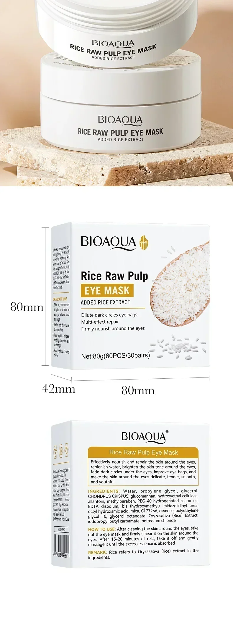 BIOAQUA White Rice Skin Care Sets Eye Cream Eye Mask Anti Dark Circles Eyes Bags Remover Moisturizing Puffiness Skin Care Kit BIOAQUA White Rice Skin Care Sets Eye Cream Eye Mask Anti Dark Circles Eyes Bags Remover Moisturizing Puffiness Skin Care Kit