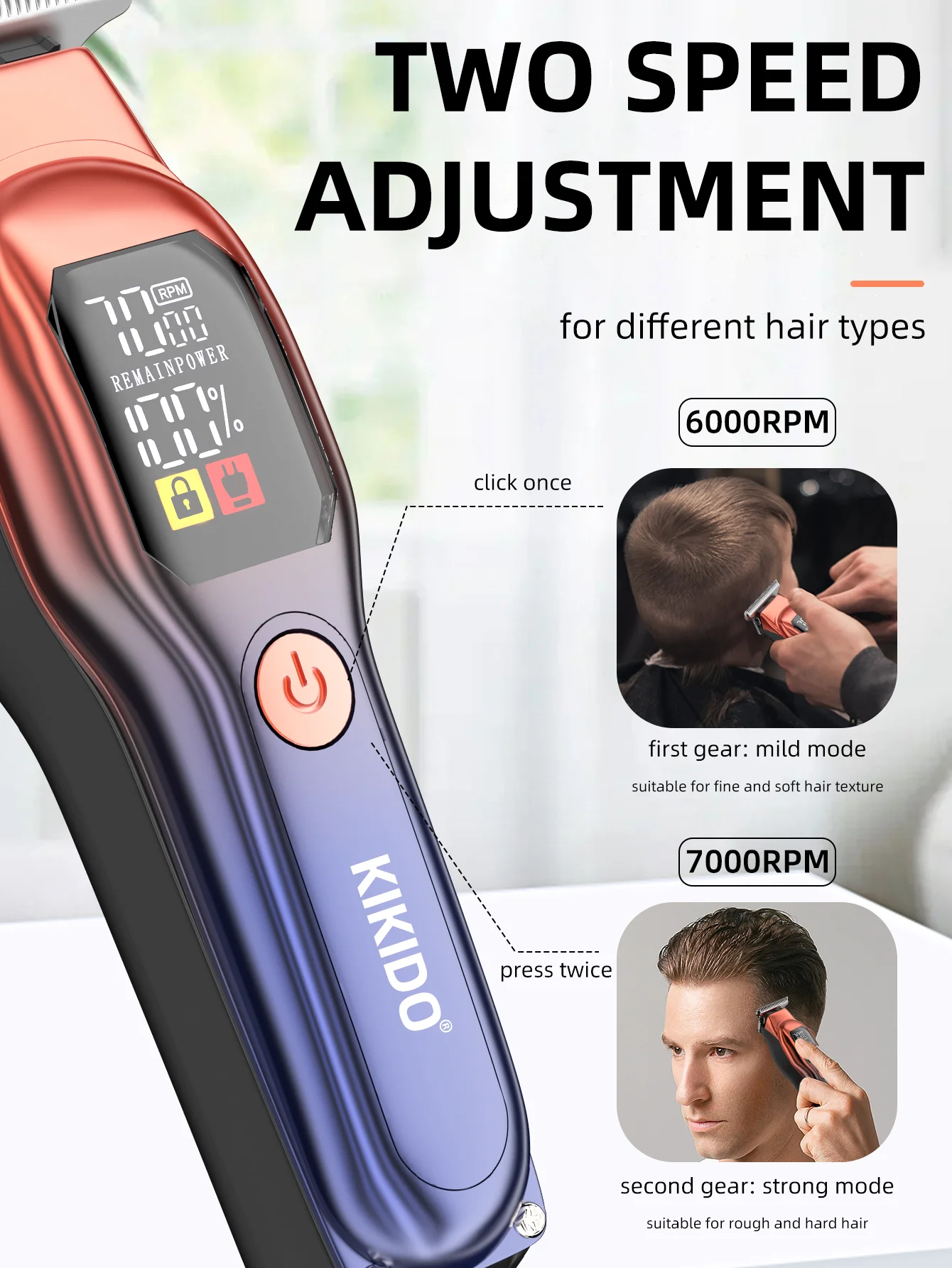 KIKIDO KK-A2 Rechargeable Professional Hair Clippers,Low Noise Hair Clippers with Auxiliary Light Hair Trimmer Kit KIKIDO KK-A2 Rechargeable Professional Hair Clippers,Low Noise Hair Clippers with Auxiliary Light Hair Trimmer Kit