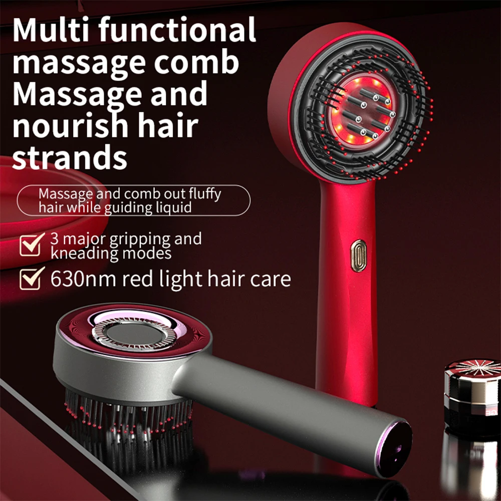 Electric Vibration Massage Comb Red Light Hair Growth Massage Scalp Brush Anti Hair Loss Liquid Oil Applicator Hair Care