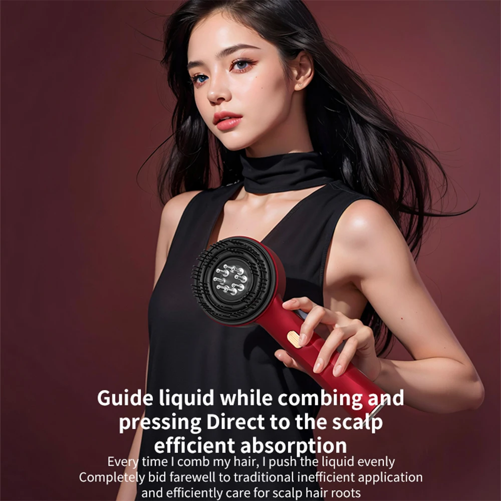 Electric Vibration Massage Comb Red Light Hair Growth Massage Scalp Brush Anti Hair Loss Liquid Oil Applicator Hair Care