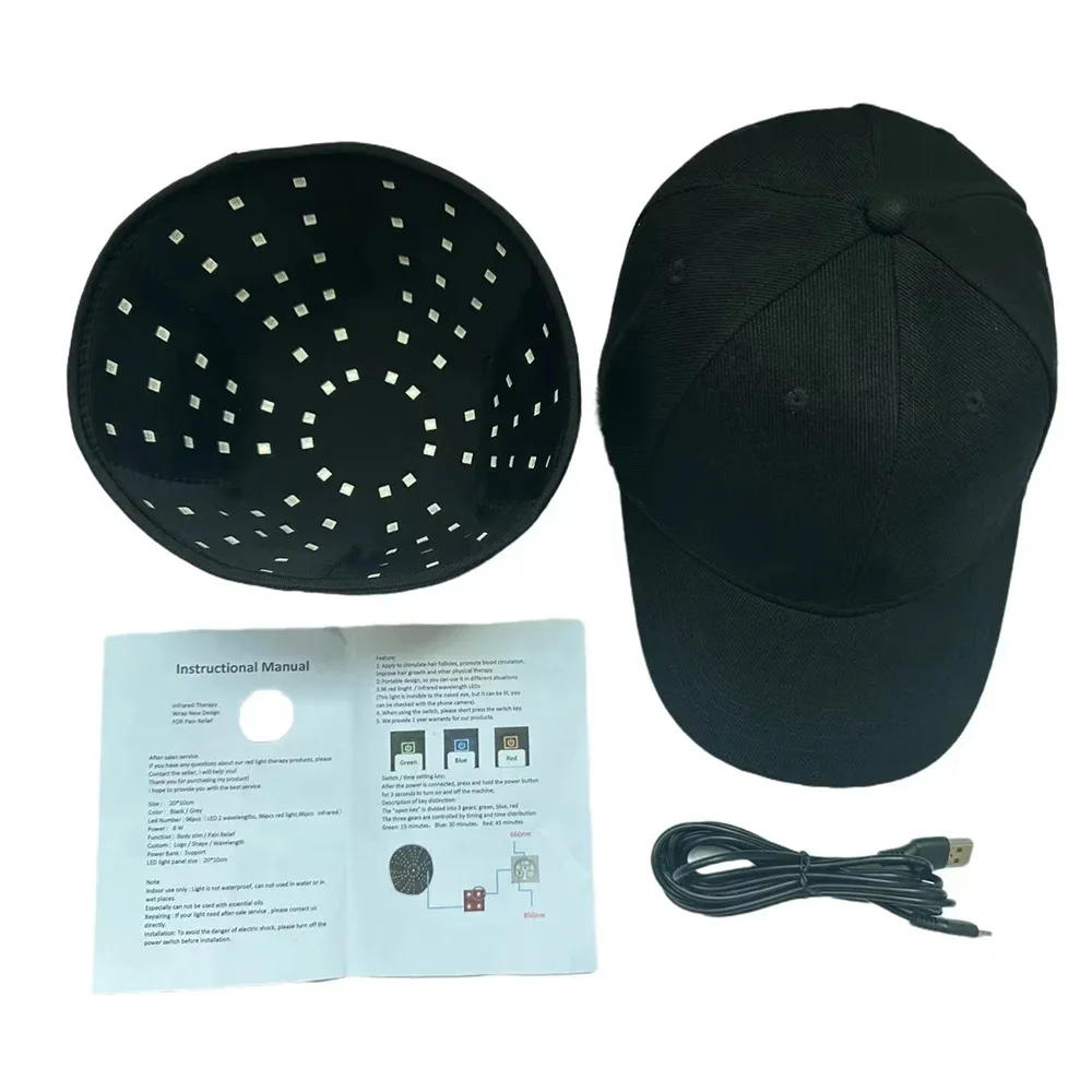 New 96Pcs Infrared LEDs 660nm&850nm Red Light Therapy Hair Growth Cap for Hair Regrowth Anti Hair Loss Relax Scalp Hair Care Hat