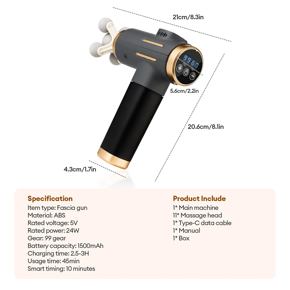 11-IN-1 Electric Massage Gun 99 Level Powerful Fascia Gun High-Frequency Vibration Body Massage Gun Arms Leg Muscle masajeador